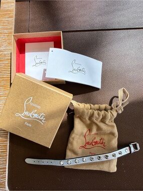 Christian Louboutin Silver Leather Stud Bracelet with Pyramid Accents